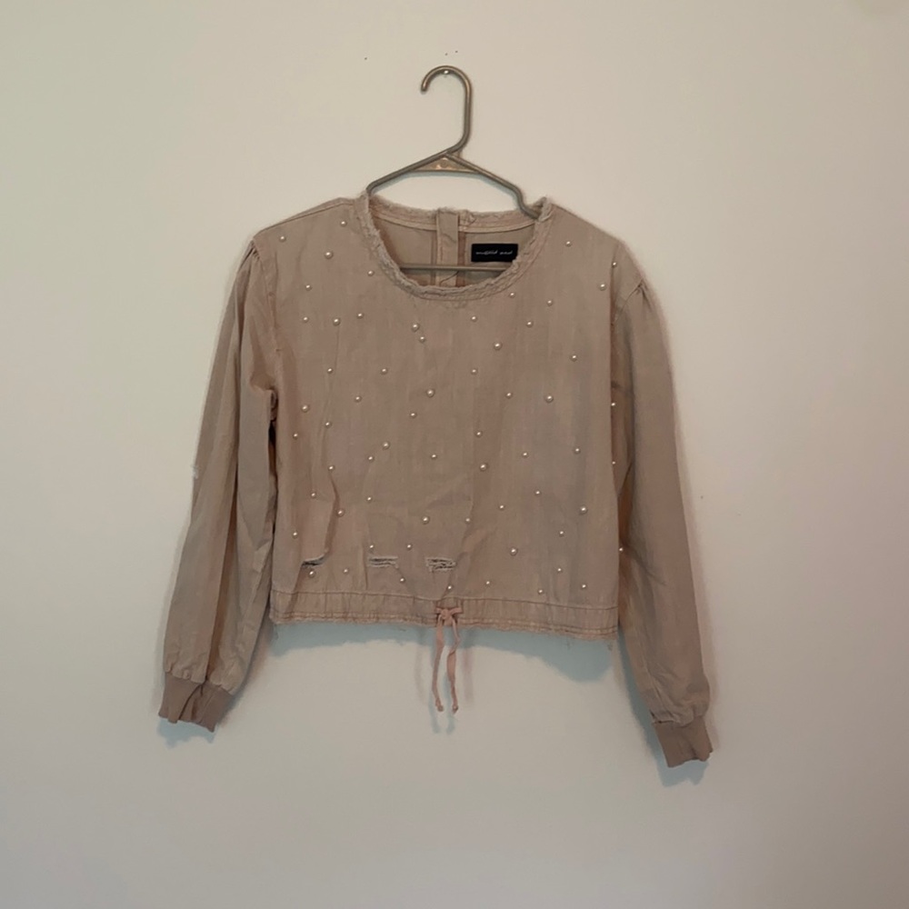 Pearl Studded Distressed Top